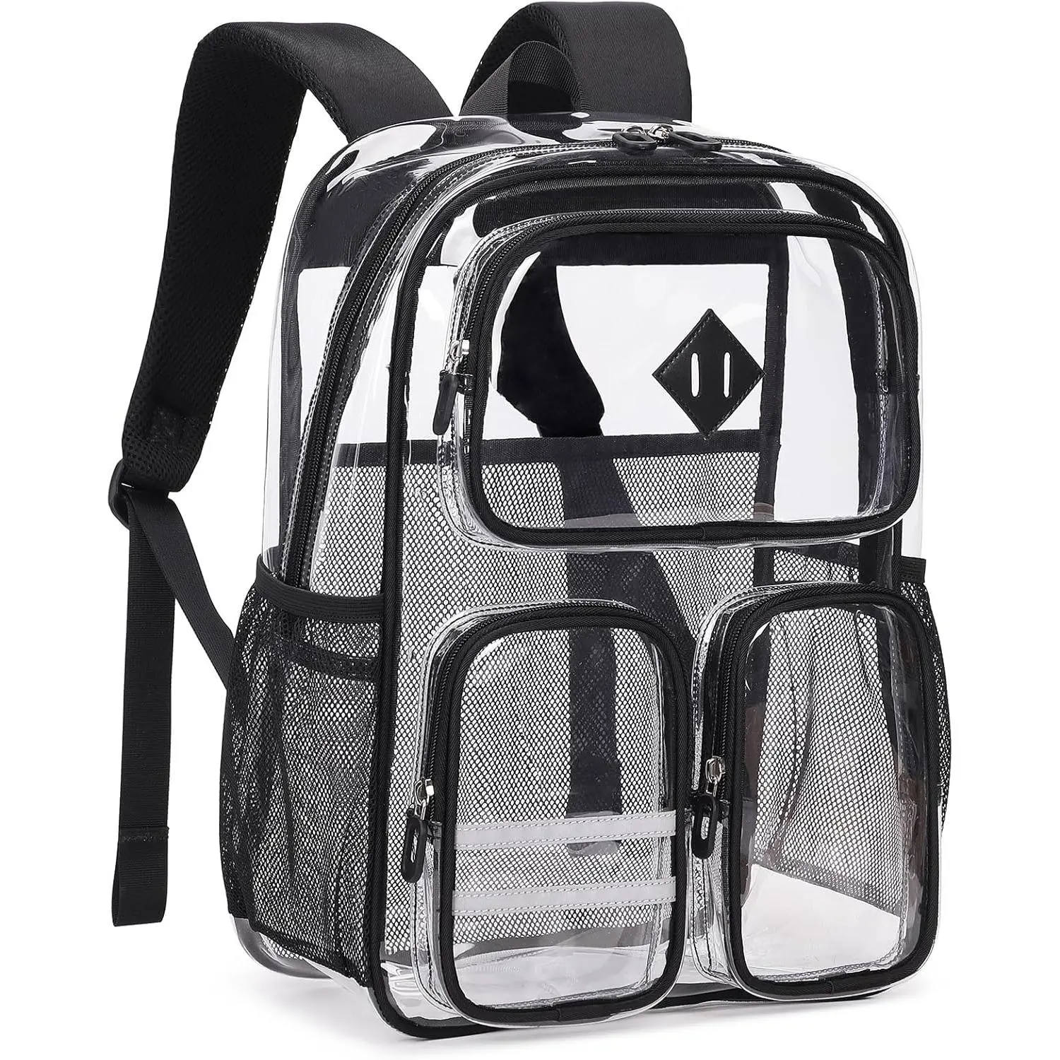 Clear Backpack Heavy Duty PVC Clear Bookbag for School Stadium Events Transparent  Pack Girls Boys, Black