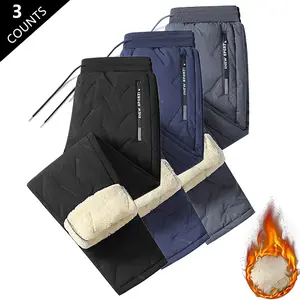 Fashionable Simple Zipper Pocket Outdoor Hiking High-Efficiency Warmth Windproof Waterproof Men's Straight Fleece Trousers