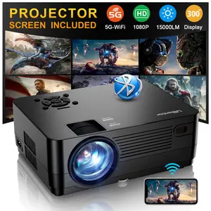 5G WiFi Native 1080P Projector[Projector Screen Included], 15000LM Full HD Movie Projector, 300" Display Support 4k Home Theater, Compatible With IOS/Android/XBox/PS4/TV Stick