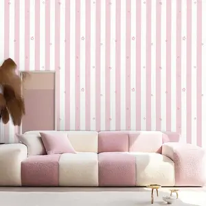A roll of pink and white vertical stripe peel and stick wallpaper - waterproof and detachable self-adhesive wall decoration, Decorative, easy to install and cut, suitable for girls' bedrooms, living rooms, TV backgrounds, furniture, decoration
