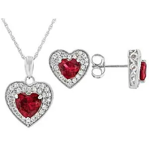 JTV Lab Created Ruby Rhodium Over Sterling Silver Pendant with Chain and Earrings Set 4.19ctw