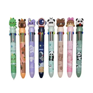 1 Pack 10-In-1 Multi-Color Pen Set, Retractable 10 Color Ballpoint Pens with Cute Dinosaur & Panda Designs, Unique Pens Ideal for School Office Diary
