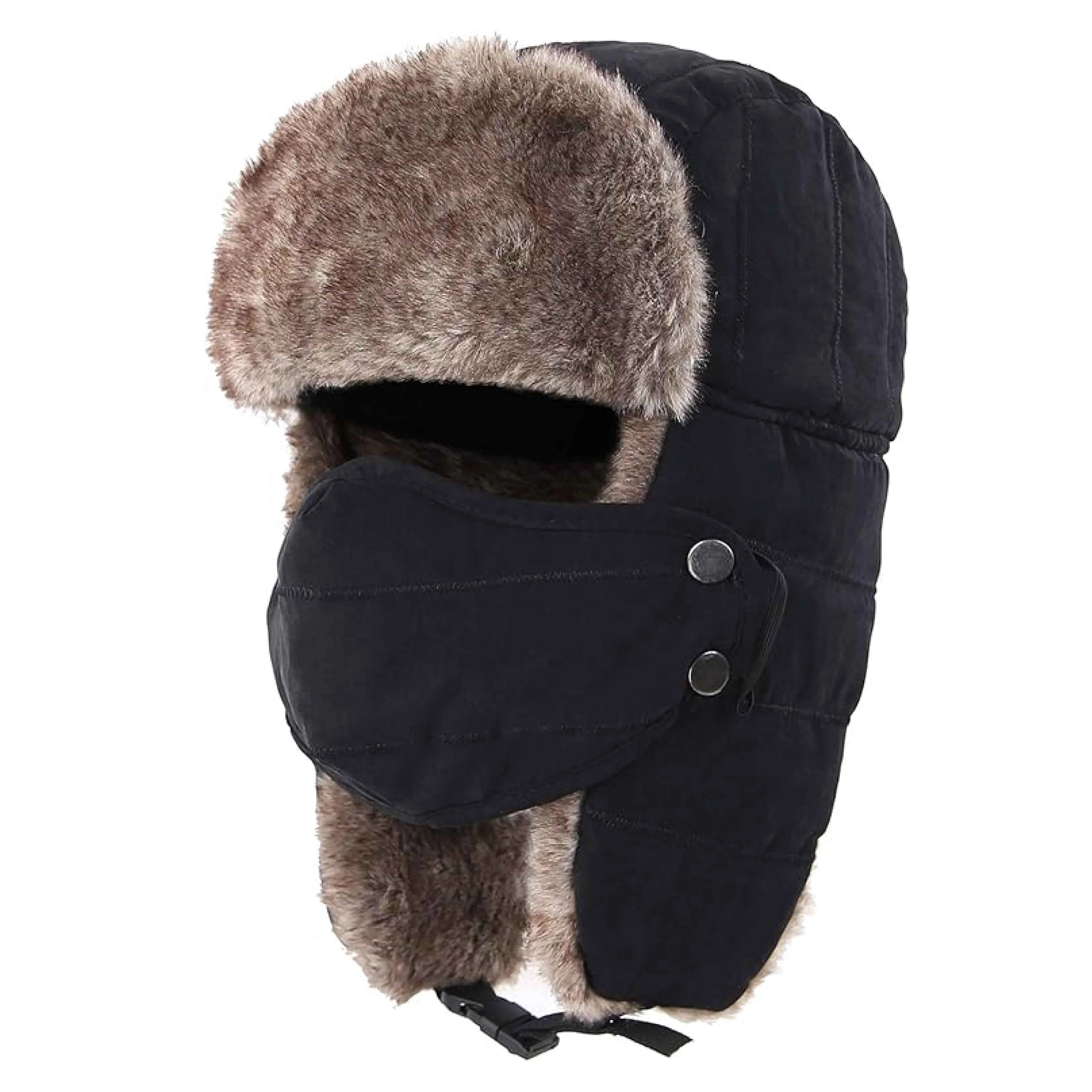 Unisex All-Weather Defender Furry Ushanka Hat - Waterproof, Windproof, Synthetics Insulated, 360° Storm Protection, Goggles-Compatible Ear Flaps, Adjustable Chin Strap, Removable Mask, Face Warmth, Ideal for Hiking, Running