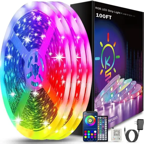100ft LED Strip Lights Bluetooth Smart App Control Music Sync Color Changing RGB LED Light Strip with Remote for Bedroom Decor USA