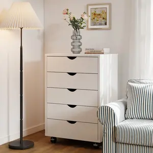 5-Drawer Wood File Drawers Cabinet - Rolling Home Office Furniture, Storage Organizer Dresser with Wheels for Home Office Use