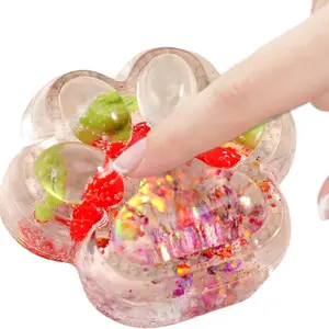 Cat Paw Design Squishy Toy, 1 Count Transparent Fruit-themed Cat Paw Squeeze Toy, Cute Sensory Toy for Adults & Teens, Kawaii Squishies