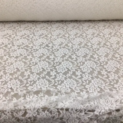 Embroidered Stretch Lace Apparel Fabric Sheer Floral Powder White GG511