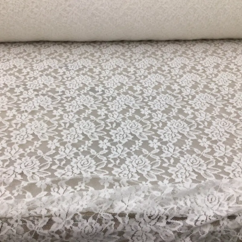 Embroidered Stretch Lace Apparel Fabric Sheer Floral Powder White GG511