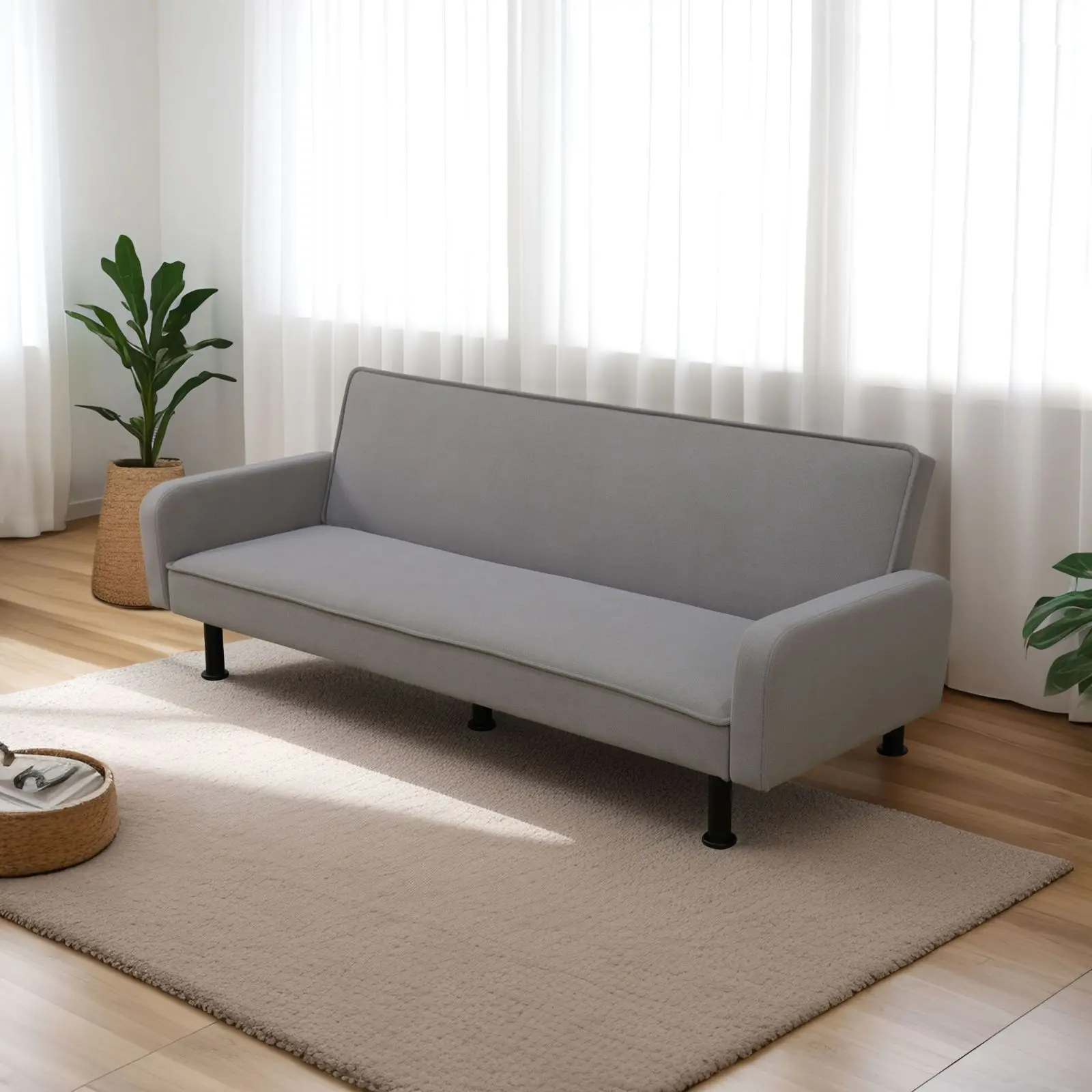 Living Room 1-Piece Sofa - Modern Gray Fabric Couch with Black Legs for Comfortable Seating Light-Grey/brown/Orange/Grey/Lake-Green