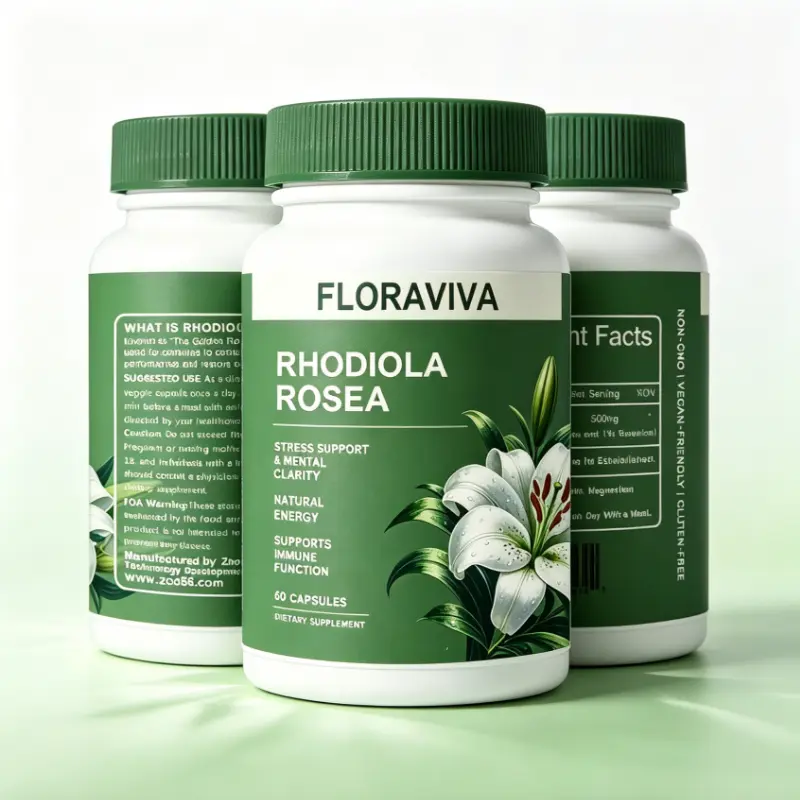 Floraviva Rhodiola Rosea Dietary Capsules, 500mg Natural Supplements - Health & Wellness Adaptogen for Stress & Anxiety Relief, Mental Focus (60 Non-GMO Capsules)