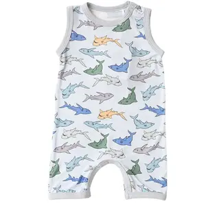 Bestaroo Shark Snuggles Baby Sleeveless Bamboo Shortalls – Ultra Soft Summer One-Piece with Easy Shoulder & Leg Snaps, Baby/Toddler Sizes Avail Today!