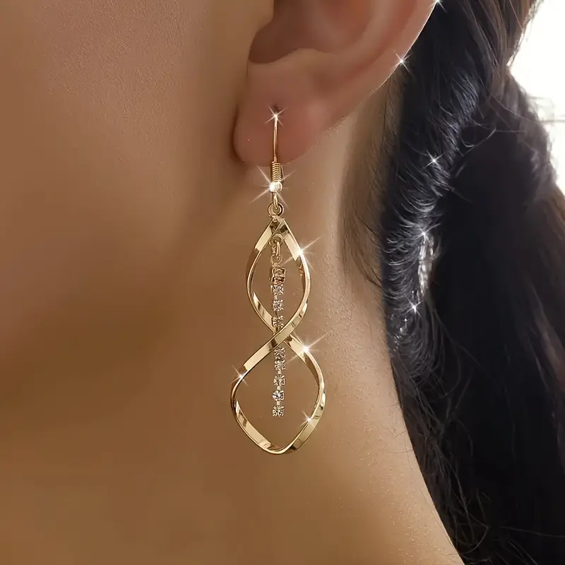 Creative spiral design pendant earrings, stylish and versatile, DDES0201 with diamond inlay, women's earrings, 14K gold-plated