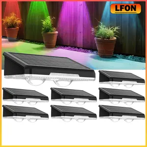 Outdoor Solar Fence Lights, 4 Pack Warm White & Cool White & RGB 7 Color Solar Wall Lights, Solar Deck Lights for Railings, Walls, Deck, Fence Porch Lights, Lights, Street Lights, Patio, House And Garage