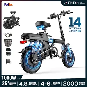 E bike Electric Folding Ebike with 500W Motor, 48V 15Ah Battery, 14-Level Shock Absorption, 45Km Range, Dual Disc Brakes, UL2849 Certification for Hardcore Outdoor Cycling, Smart Features, Ebikes