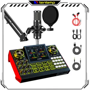 tenlamp G9 USB Live Sound Card + P15 Microphone Set, Portable Audio Mixer with Voice Changer, Denoise Function, 5 Reverb Modes, Ideal for Live Streaming, Podcasting, Includes Manufacturer Warranty, Manufacturer Warrenty