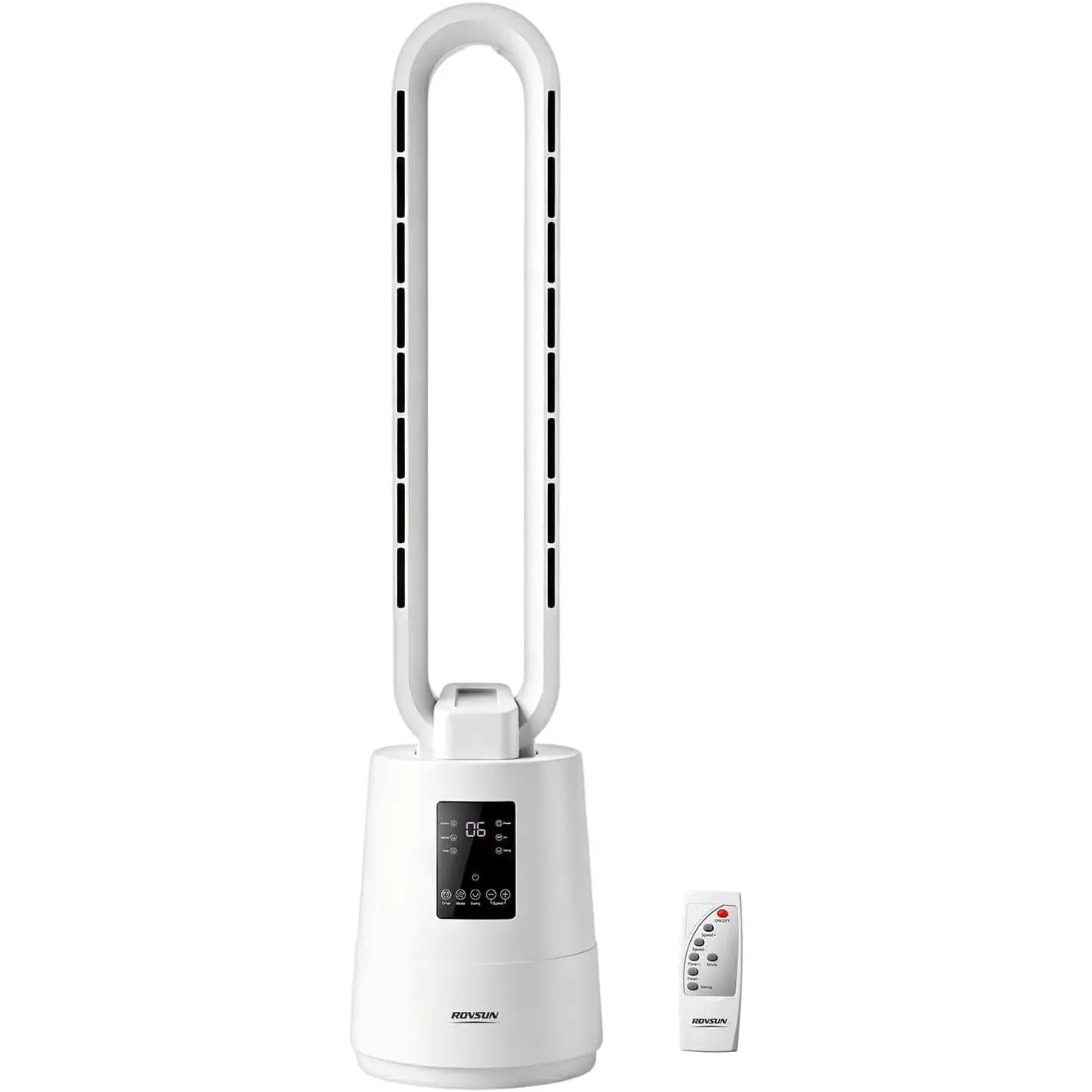 ROVSUN 38inch Bladeless Tower Fan, Quiet Smart Bladeless Fan with BLDC Motor, 70°Oscillating Cooling Fan with 12 Speeds, 3 Modes, 8H Timer, Compact Tower Fan with Remote, Safe Design for Home, Bedroom