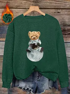 Women's Winter Warm Faux Wool Sweater, Geometric Pattern Print, Round Neck Long Sleeve Slim Fit, Casual Knitwear Top, Comfortable Skin Fabric