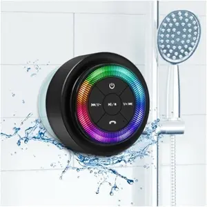 Shower Speaker, Upgraded,Certified IPX7  Mini  Small Speaker with Lights, Suction Cup and Mic for Bathroom, Crystal Sound&Bass,12H Playtime, Ideal Electronic Gifts