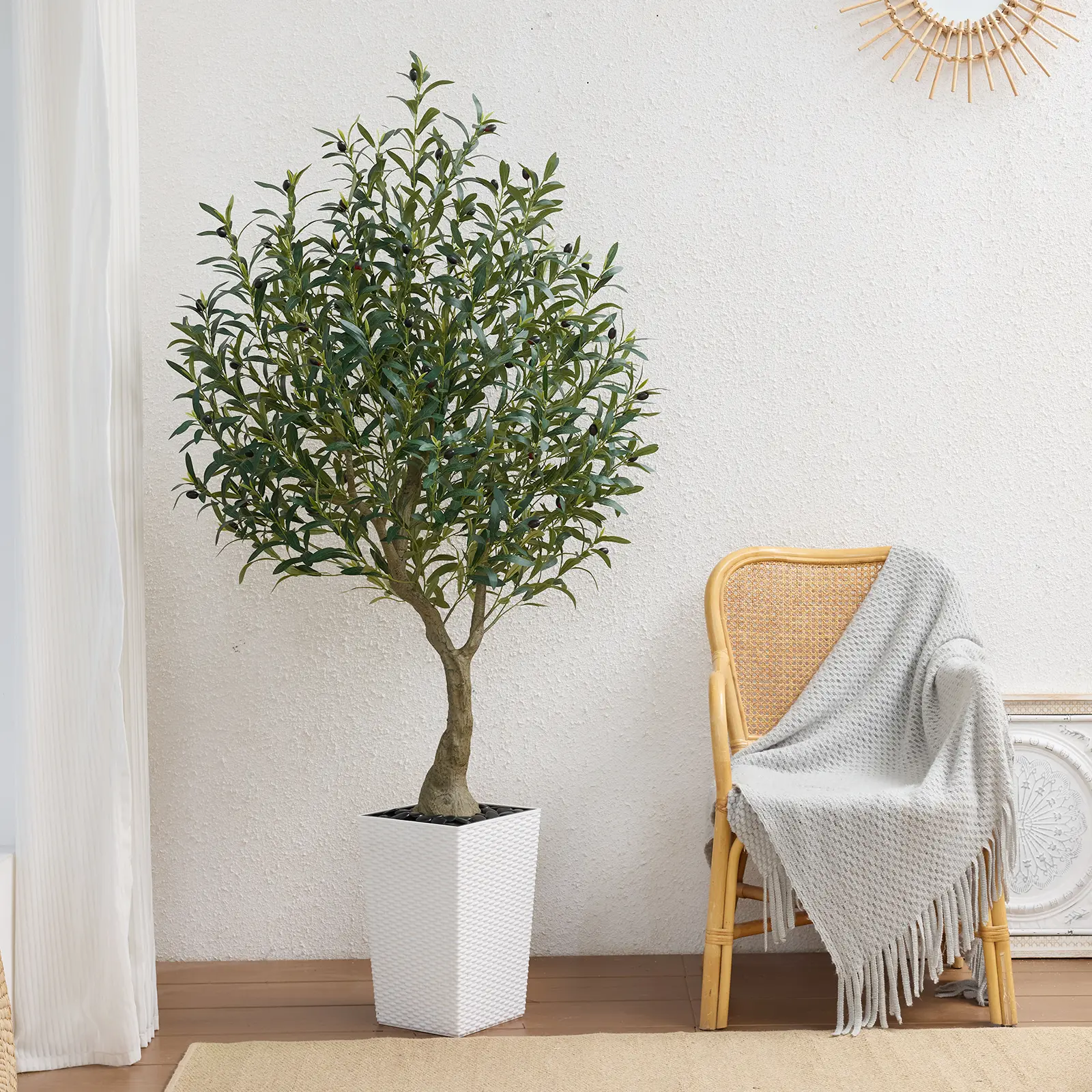 VERINATURAL 5/6FT Artificial Potted Olive Tree UV Resistant with White Taper Planter for Indoor & Outdoor VN137 High-Quality Silk Foliage Low Maintenance Eco-Friendly【SummerVibes】