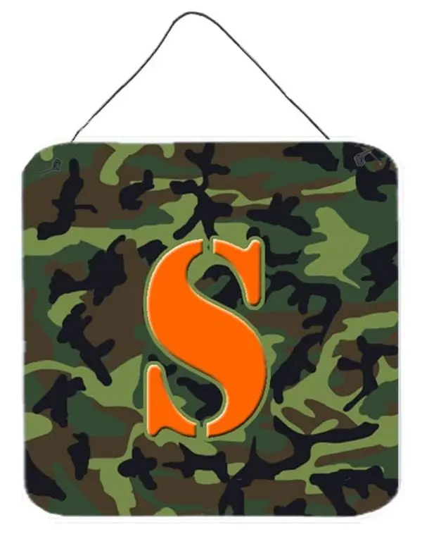 Carolines Treasures CJ1030-SDS66 6x6 in. Letter S Initial Monogram Wall or Door Hanging Print, Camo Green Aluminium Metal, Room Decor, Decor Accessories