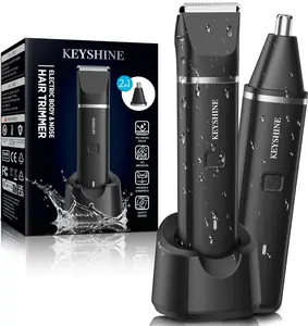 Keyshine 2-in-1 Groin Hair Trimmer Body Groomer for Men with 2 Replaceable Ceramic Blades, Waterproof for Beard Nose Chest Armpit Leg Hair Comfort