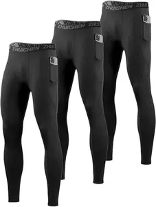 Men's 3pcs Quick Dry Compression Leggings - High Stretch Breathable Sweat-Absorbent Fabric, Pockets, Plus Size, Suitable for Gym & Yoga Sports Bottoms