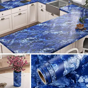 Livelynine Royal Blue Marble Contact Paper Peel and Stick Countertop Covers Marble Wallpaper for Bathroom Countertops Kitchen Counter Top Self Adhesive Covering Waterproof Desk Vinyl Wrap 15.8X78.8