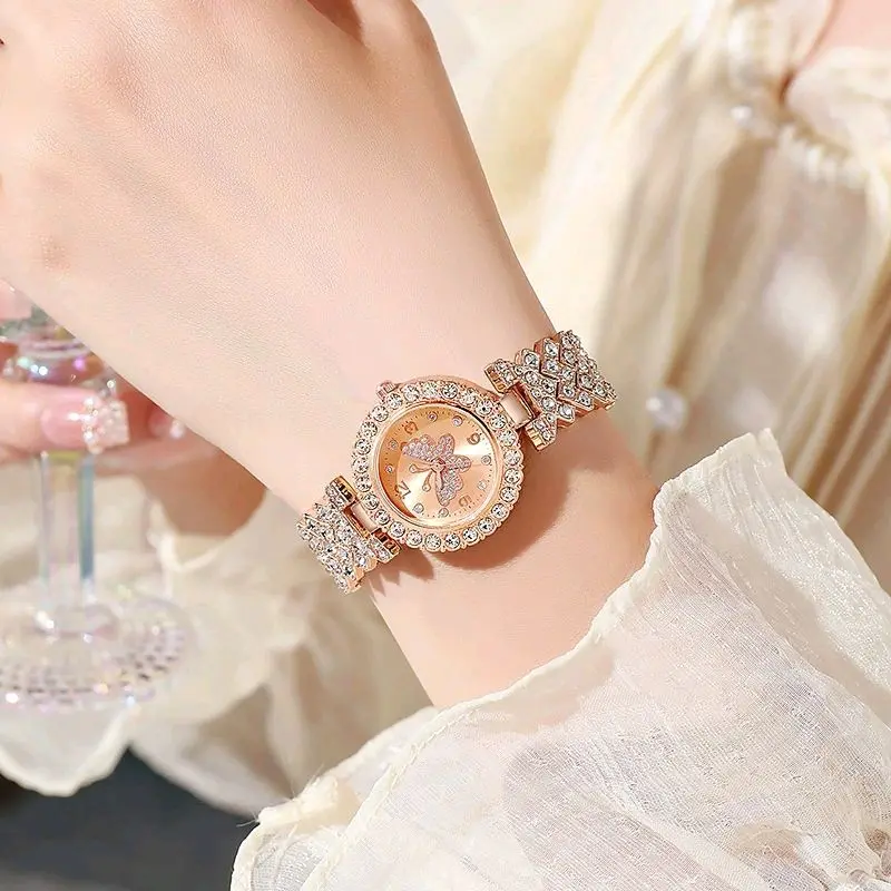 [FREE Bracelet] New Crystal Watch Luxury Rhinestone Women Fashion Rose Gold Watch with Sparkling Rhinestones + FREE Bracelet