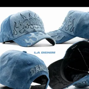 La danim flame embroidered cap with dand Tex blue benim material casual style adjustable fit Ideal for everyday wear