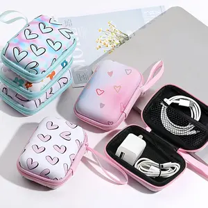Pink Butterfly 1 Earphone & Data Cable Charger Storage Bag, Anti-Drop Zipper Bag with Creative Painted Design
