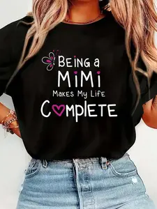 Proud Mimi Being A Mimi Makes My Life Complete T-Shirt Print T-Shirt Casual Crew Neck Short Sleeve Comfort Tee Top For Spring & Summer Women's Clothing