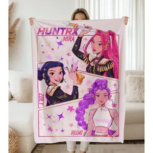 Kpop Demon Hunter Blanket, Cute Huntrix Theme Flannel Blanket, Kpop Demon Hunter Lover Gift, Mira Rumi Joey Blanket, Cozy Kpop Fangirl Gift,Zoey,Mira,Rumi,Huntrix,Sajaboys,Gift For Kids, Gift For Men & Women, K-POP Demon Hunters Merch