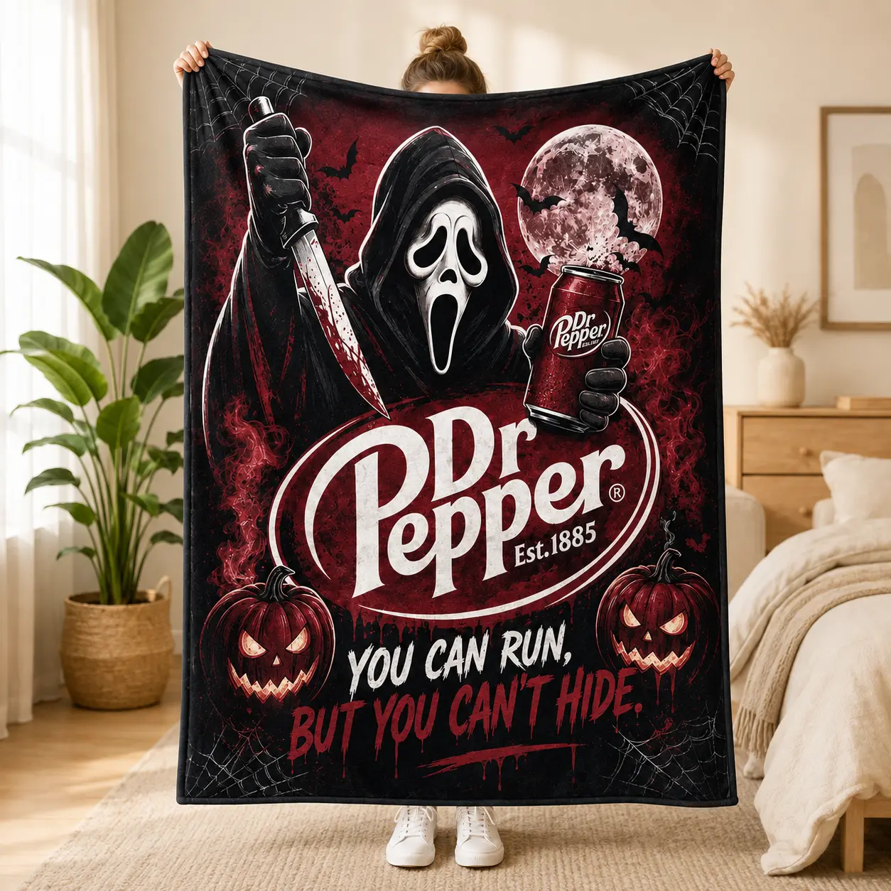 Soft Flannel Anti-Pilling Ghostprint Throw Blanket, Multi-Sizes Ghostface Horror Movie Blanket, Spooky Halloween Gift for Horror Fans, Indoors-Outdoors Use for Home Couch Office Travel