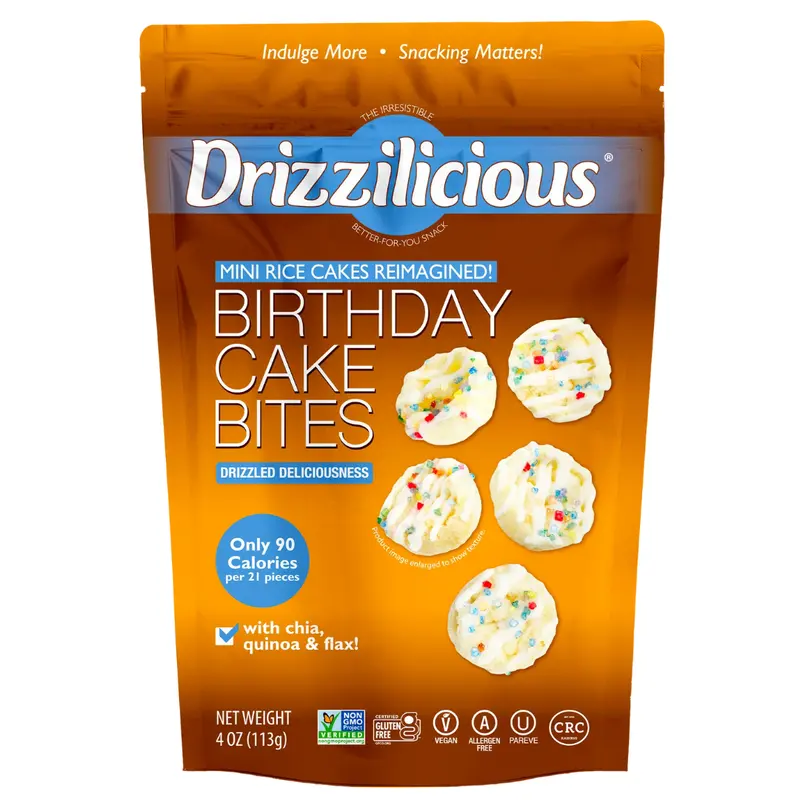 Drizzilicious Birthday Cake Mini Rice Cakes - Gluten-Free, Vegan, Crunchy & Healthy Snack, 90 Calories per Serving, 4 oz