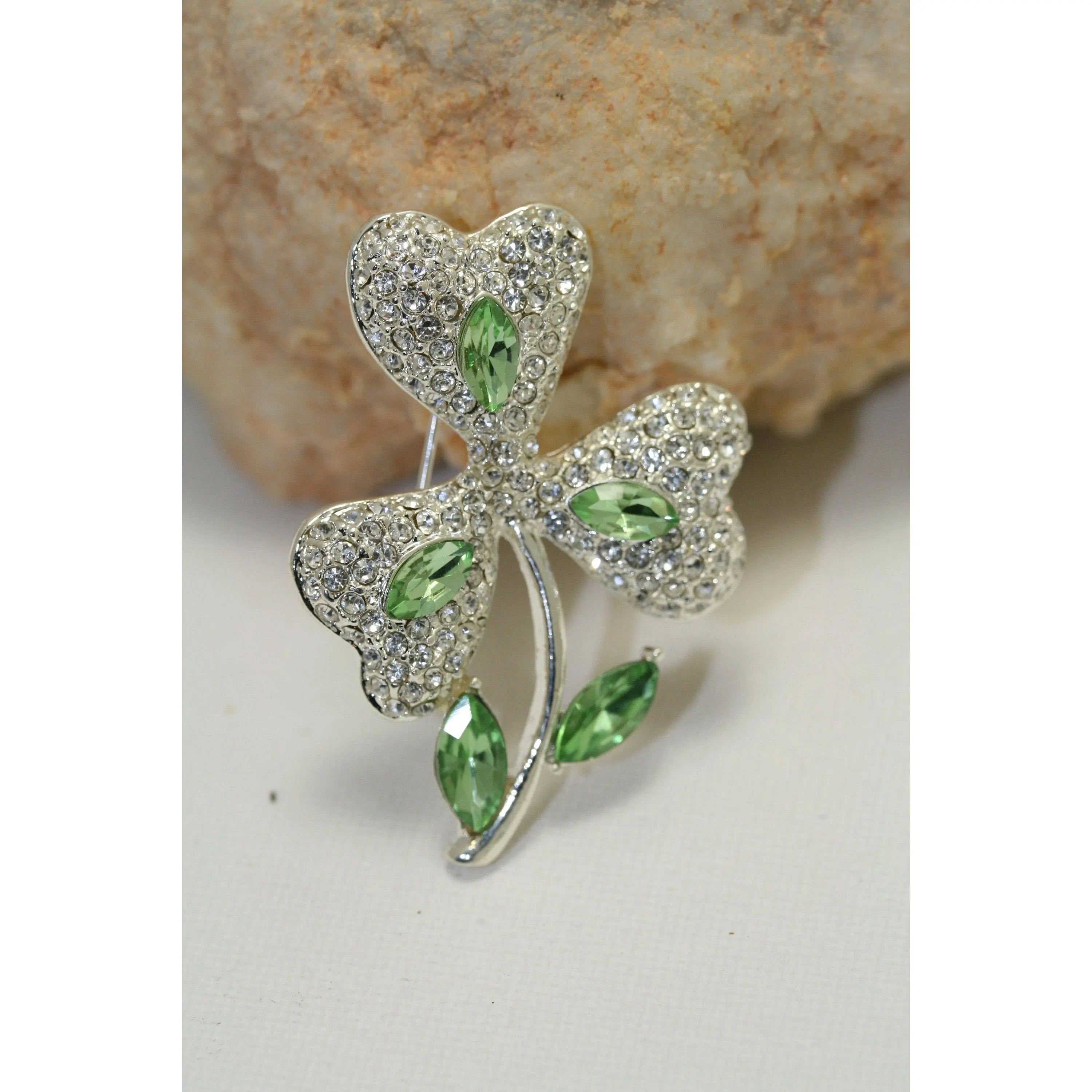 Rhinestone Shamrock Three-leaf Clover Brooch Pin,  Saint Patrick's day Rhinestone Jewelry Gift