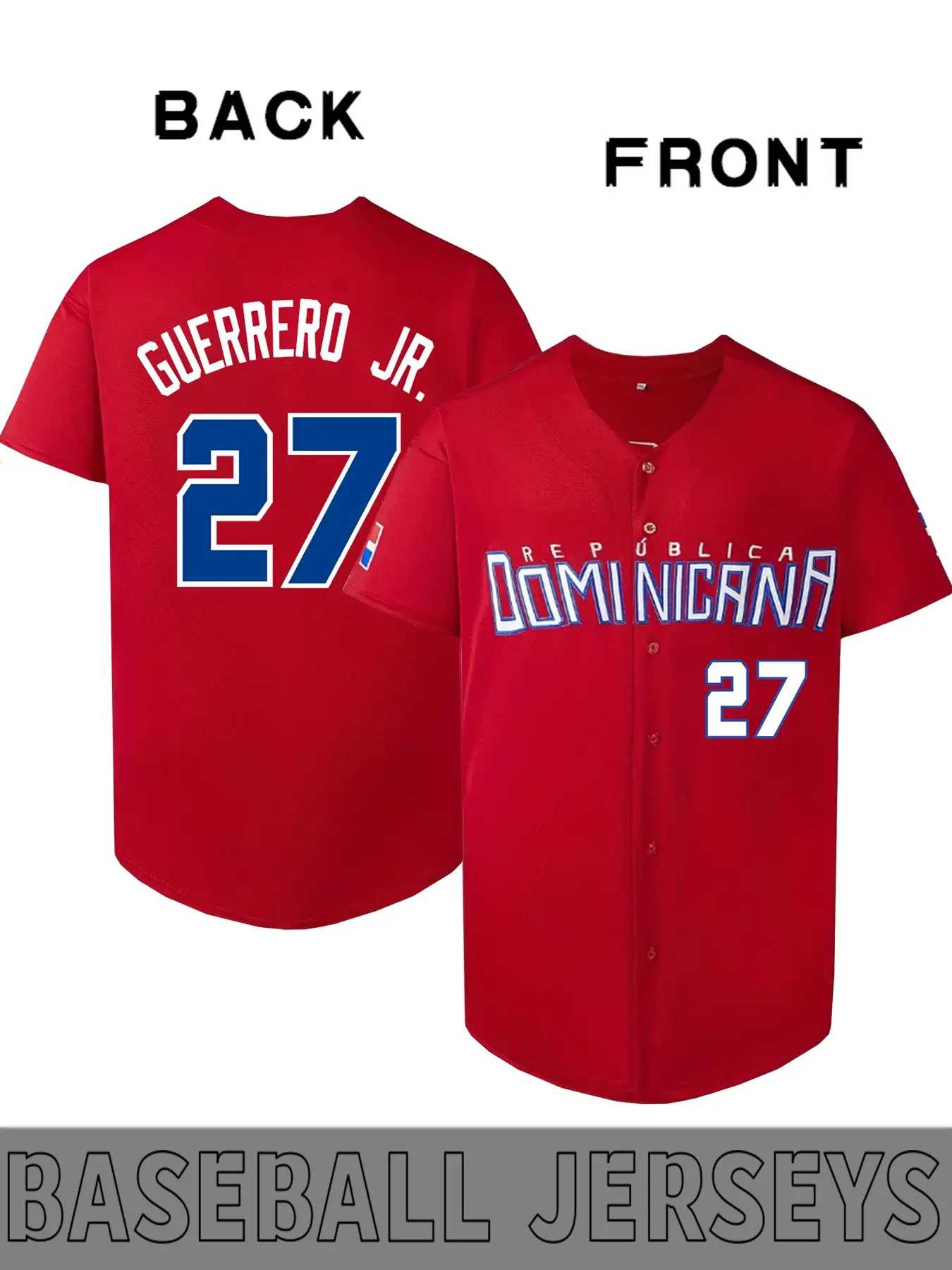 Dominicana #27 Classic Vintage Baseball jersey， Embroidered Loose Fit Button-Up, Casual Short Sleeve Top, Sports Top for All Seasons, Embroidery Sportswear, Sportswear Clothing