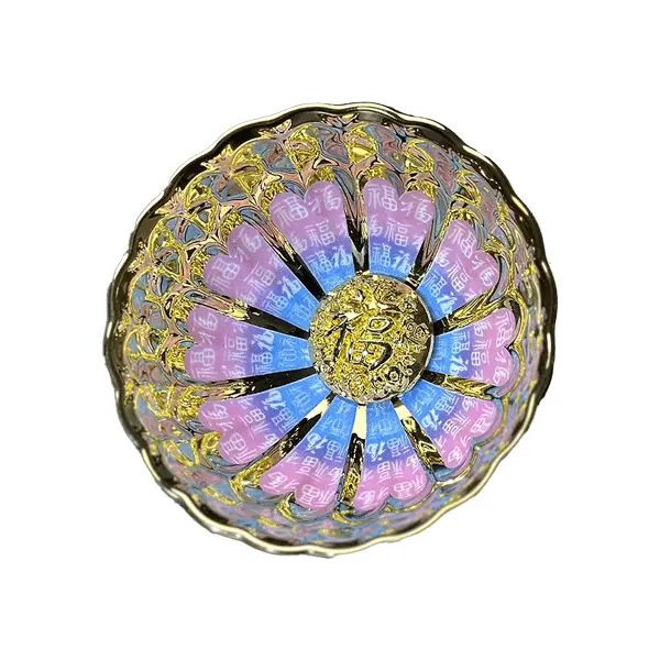 Jianzhan Collectible 7-Color Luminous Engraved 100-Blessings Master Cup, Traditional Sturdy Rainbow Iridescent Handmade Ceramic Kung Fu Circle-Shaped Tableware