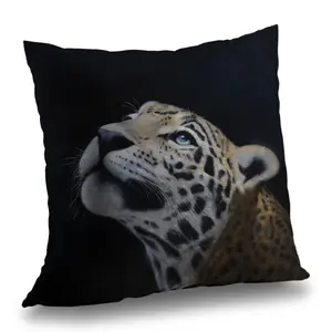 360 Stand 14x14 in. Realistic Leopard Face Throw Pillow - Poly Twill African Feline Animal Motif Textile, Vibrant Print Soft Furnishing for Home Decor (C1PT14145AEZ6A)