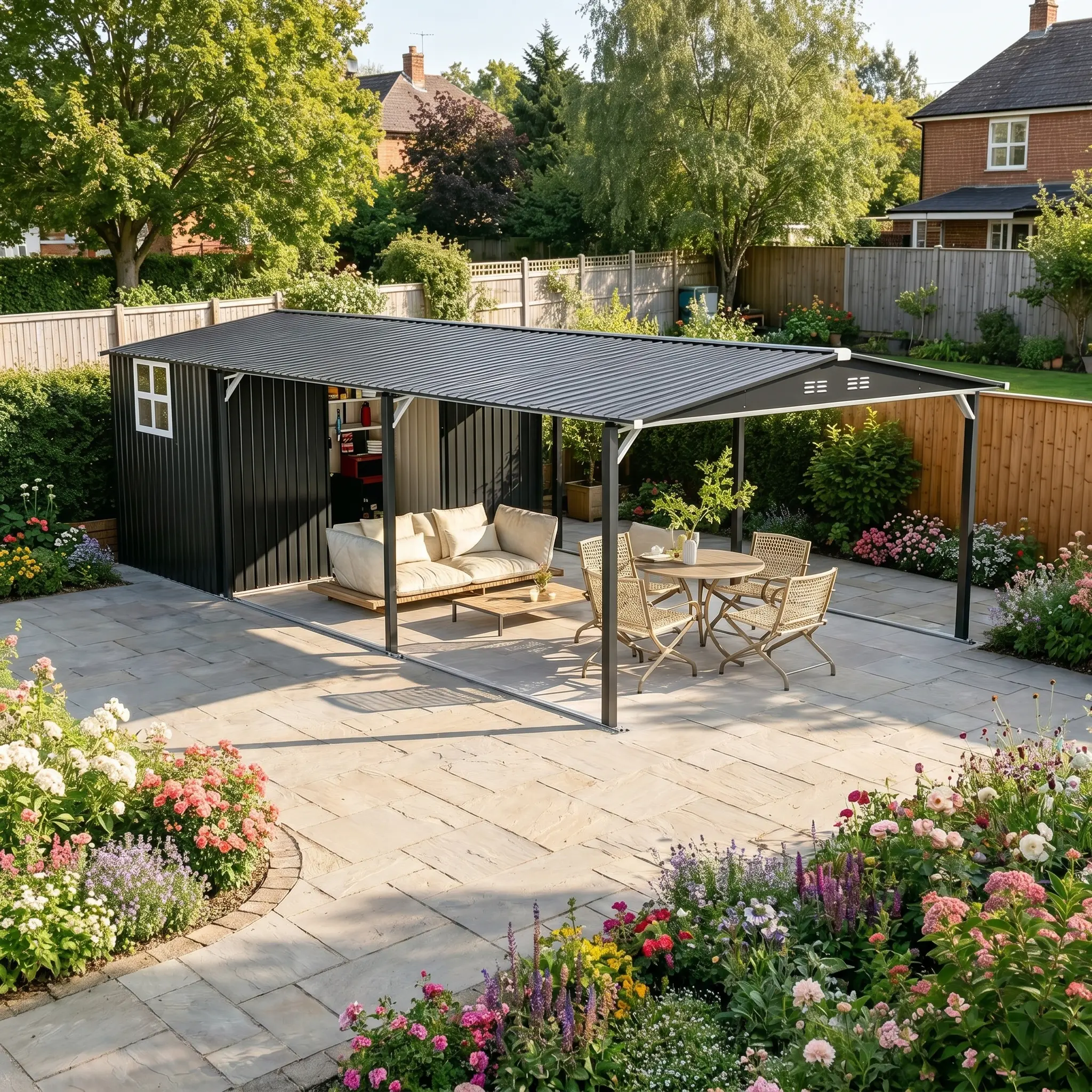 Sturdy Stable Heavy Duty Steel Carport Storage Shed (12'x23') - Outdoor Metal Garage for Backyards,Farms, with Sliding Door, UV-Resistant Panels, 95% Drainage Sloped Roof, Heat-Blocking Structure for Car,Boat, Heavy Duty Material, Sun Protection, Driveway