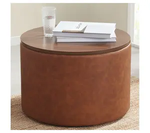 Ornavo Large Round Coffee Table Faux Leather Storage Ottoman Ornavo Large Round Coffee Table Faux Leather Storage Ottoman