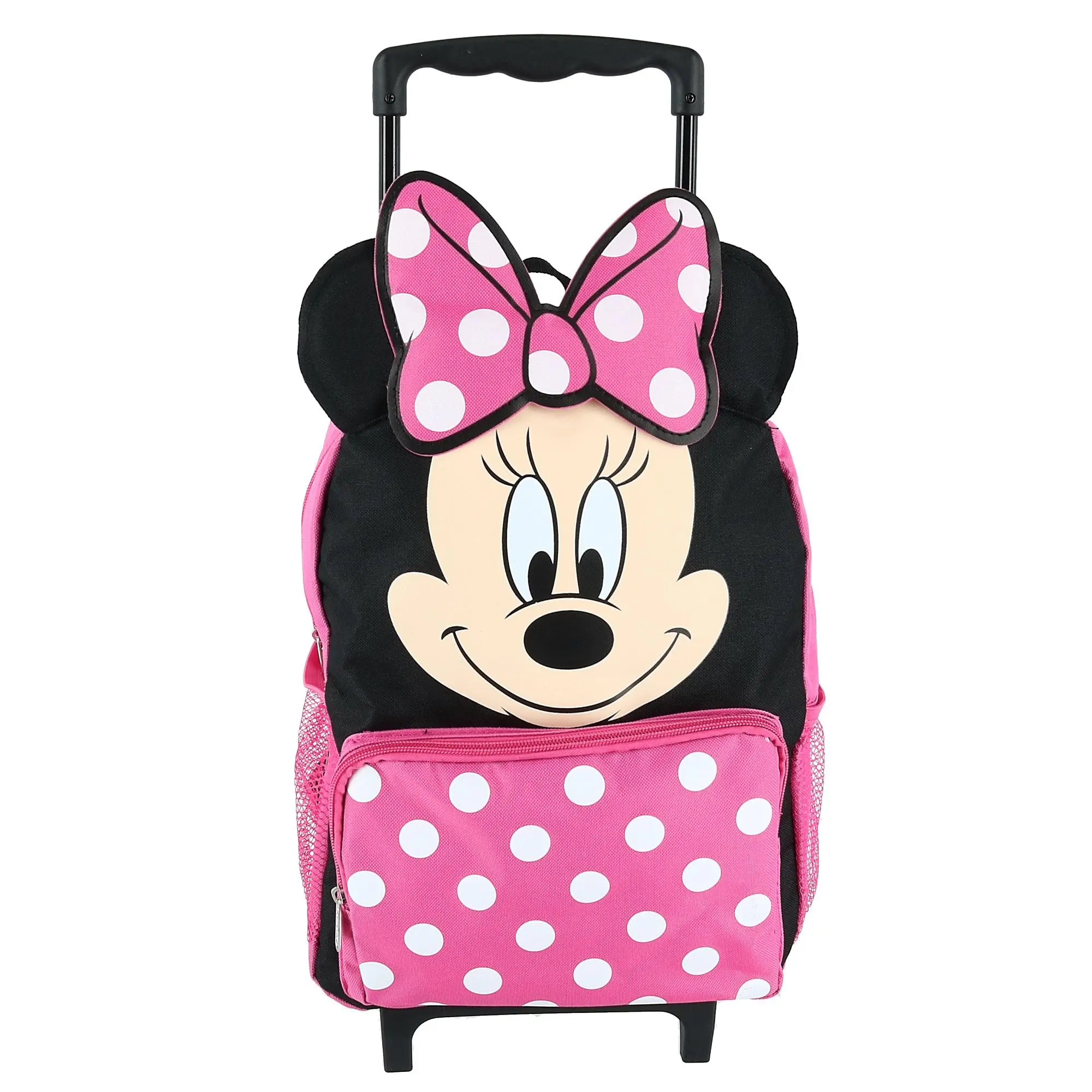 Disney Kids' 14 Inch Big Face Minnie Mouse Rolling Backpack, Carry On Luggage, Carry On Backpack With Wheels, Polka Dots, Convertible, Double Zips