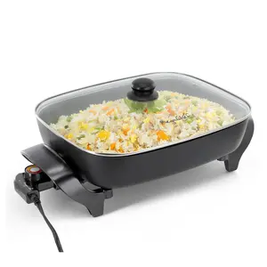 MegaChef 14.96" Electric Fry Pan with Temperedlass Lid
