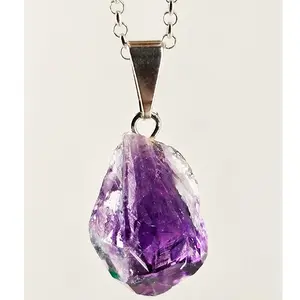 Amethyst Pendant Silver Plated Bail | Natural Stone Pendant | Comes With Wax Cord Adjustable Necklace