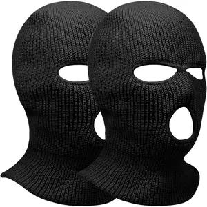 2pcs 3 Hole Winter Knitted Mask, Car Seat Protector for Head Rest, Full Face Cover Ski Scarf Mask Warm Balaclava for Adult Skiing, Motorcycle,Wind Protection