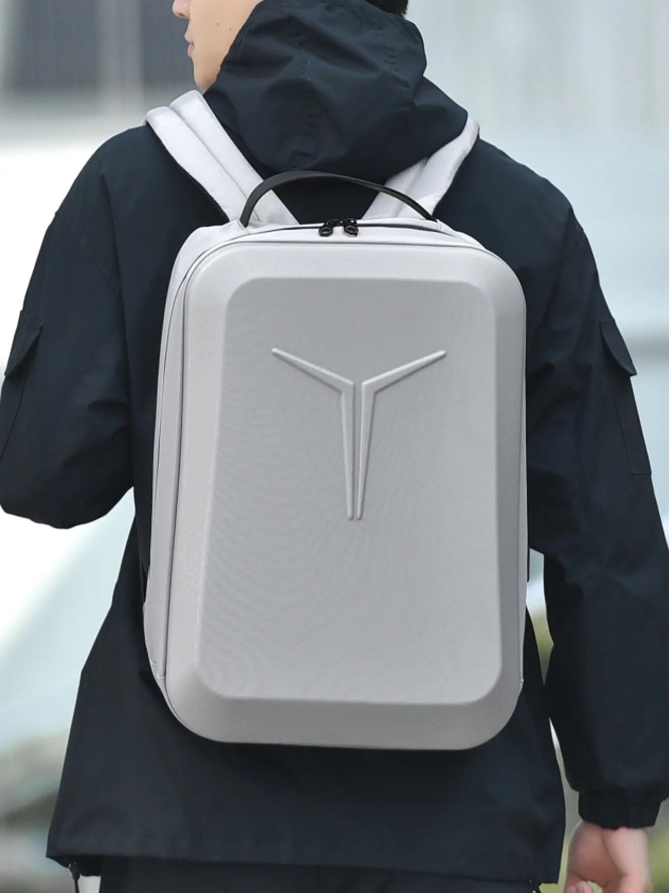 1pc Men's hard shell functional backpack with 3D embossed logo, a sleek carry on bag for business commuting, school, travel, and city travel, essential for men's travel, Business Commuter Backpack