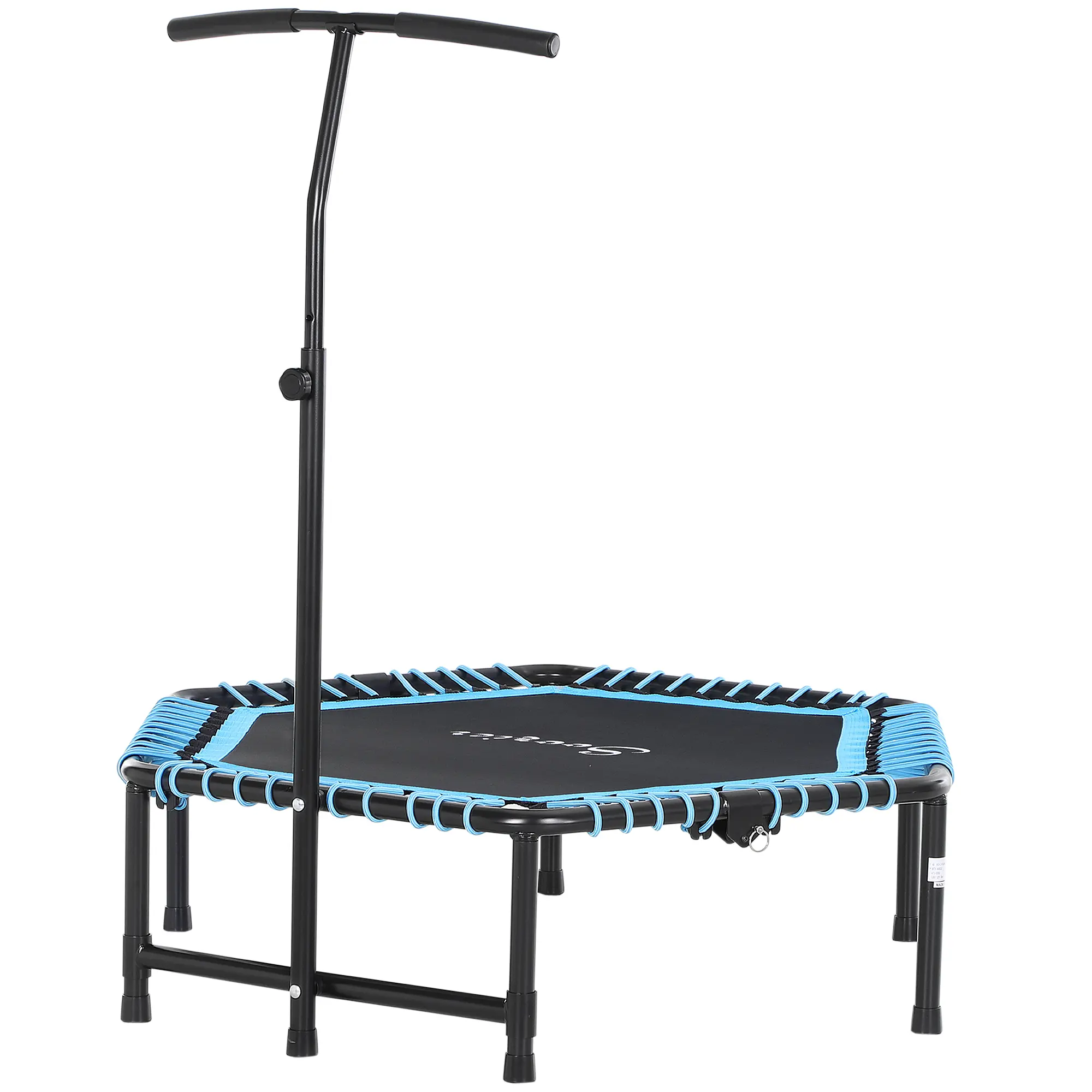 Soozier 48" Hexagonal Foldable Trampoline - Adult Bungee Cardio Trainer with Adjustable Bar, for Home Workouts, Blue Outdoor Fitness Bouncer
