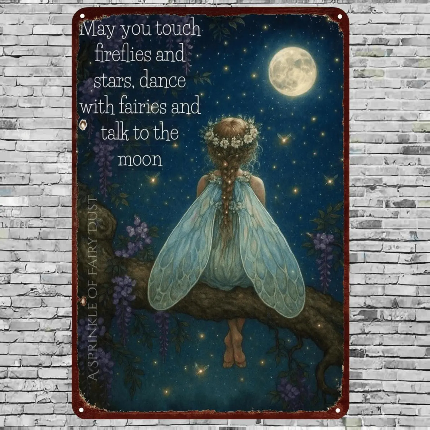 2D Flat Iron Sheet Painting One Piece Whimsical Fairy Wall Decor Enchanting Night Sky Scene for Magical Home