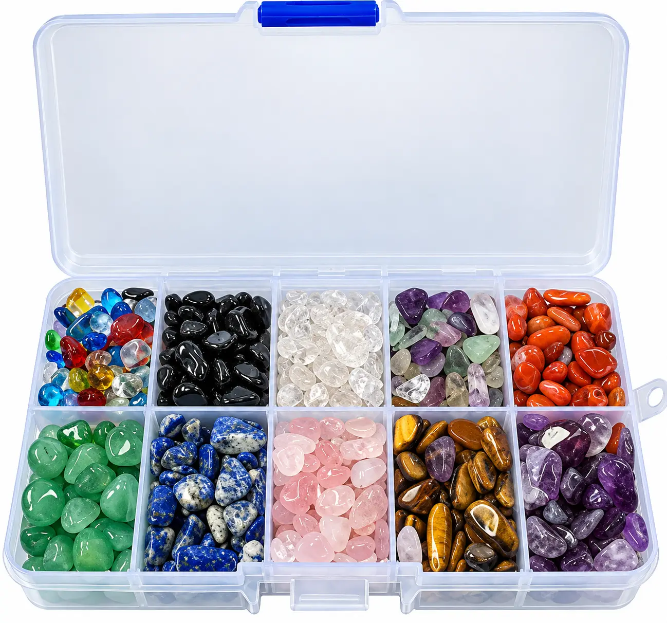 1/2LB Assorted Tumbled Crystal Chips, Fluorite, Tiger Eye, Rose Quartz & Amethyst Stones for Crafts & Decor