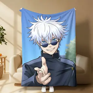 Gojo Satoru Blanket Cover Anime Jujutsu Kaisen Plush Throw Blankets Bed Sofa Decoration Soft Warm Bedspreads Suitable for use in offices, sofas, and travel settings, etc Suitable for all four seasons A gift suitable for fans, friends and children