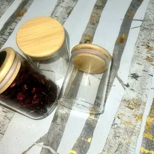 Glass Containers with Bamboo Lids Jars for Storage and Organization